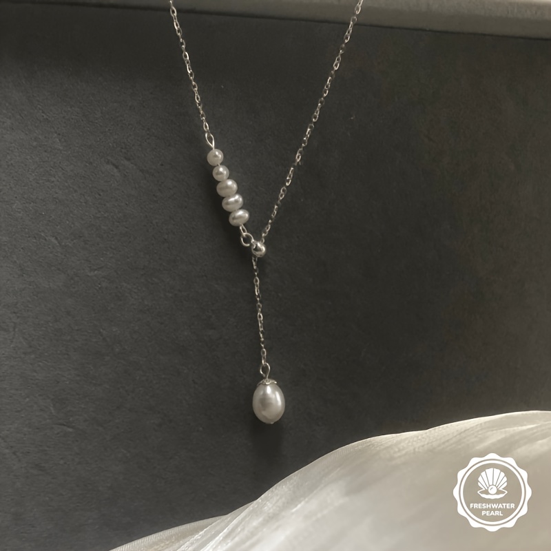 Luxury Slant Rice Teardrop Y Necklace, Adjustable Pull Chain